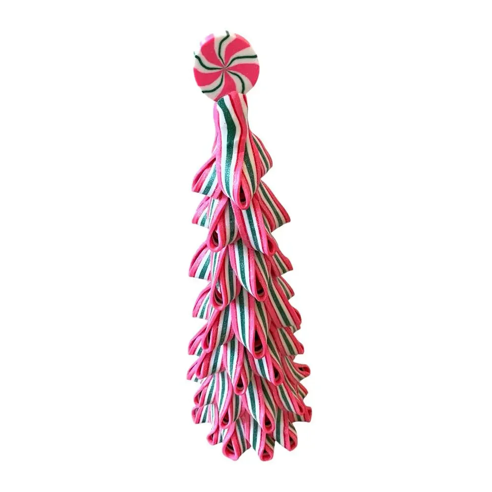 Christmas Peppermint Square Ribbon Candy Clay Dough Tree Pink, Green & White New